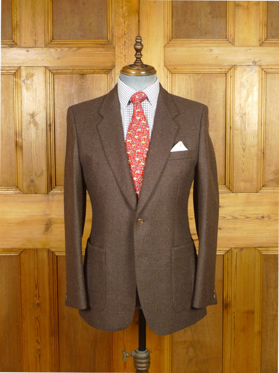 26/0086 immaculate vintage 100% wool tweed twill brown patch pocket sports jacket blazer 40 regular