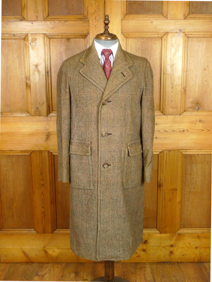 26/0101 genuine 1940s cc41 utility mark ww2 era brown tweed patch pocket overcoat 38