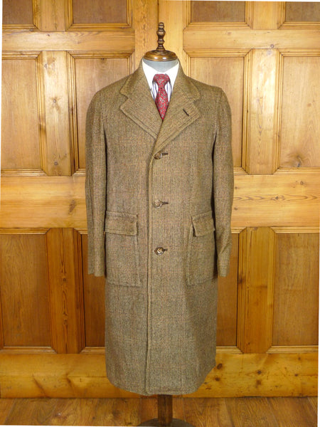 26/0101 genuine 1940s cc41 utility mark ww2 era brown tweed patch pocket overcoat 38