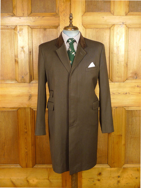 26/0093 near immaculate vintage harvie & hudson brown lambswool covert coat overcoat w/ velvet collar 44-45
