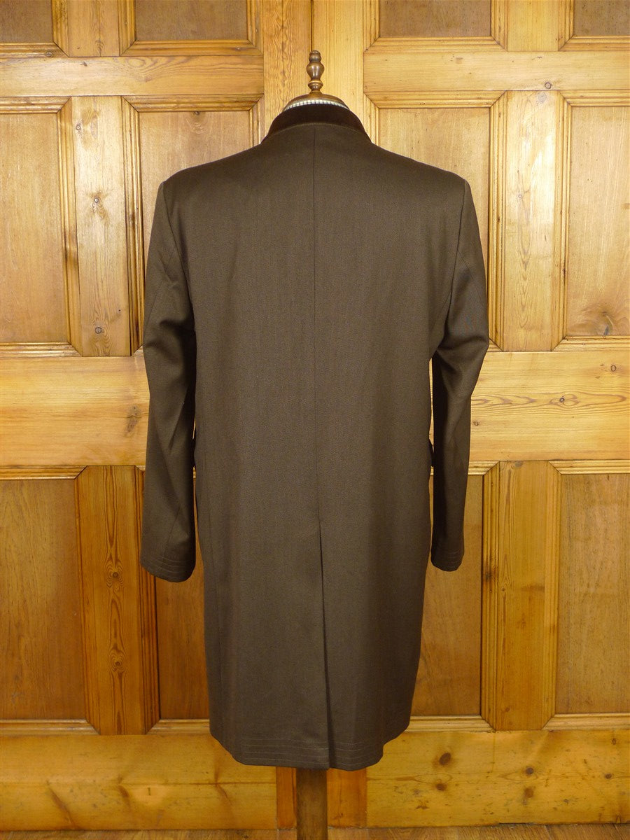 26/0093 near immaculate vintage harvie & hudson brown lambswool covert coat overcoat w/ velvet collar 44-45