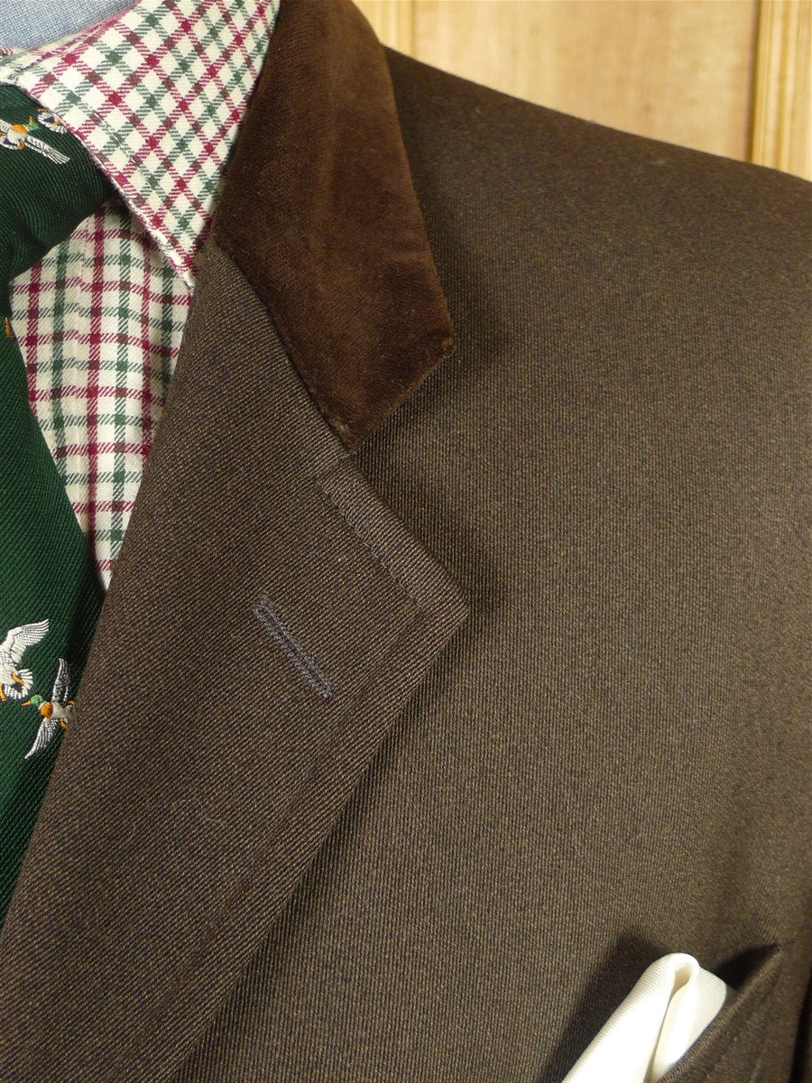 26/0093 near immaculate vintage harvie & hudson brown lambswool covert coat overcoat w/ velvet collar 44-45