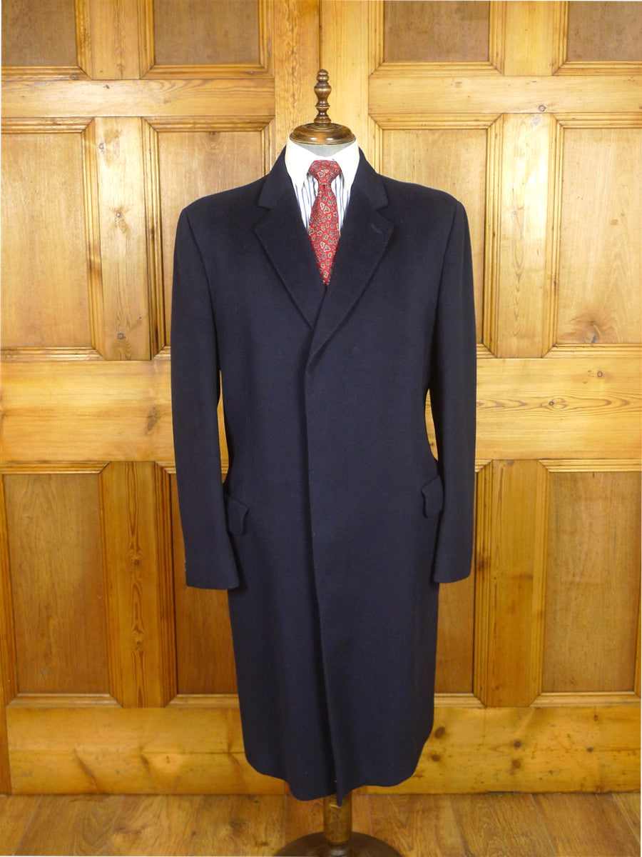 26/0094 immaculate vintage crombie navy blue fly-front wool overcoat 43-44