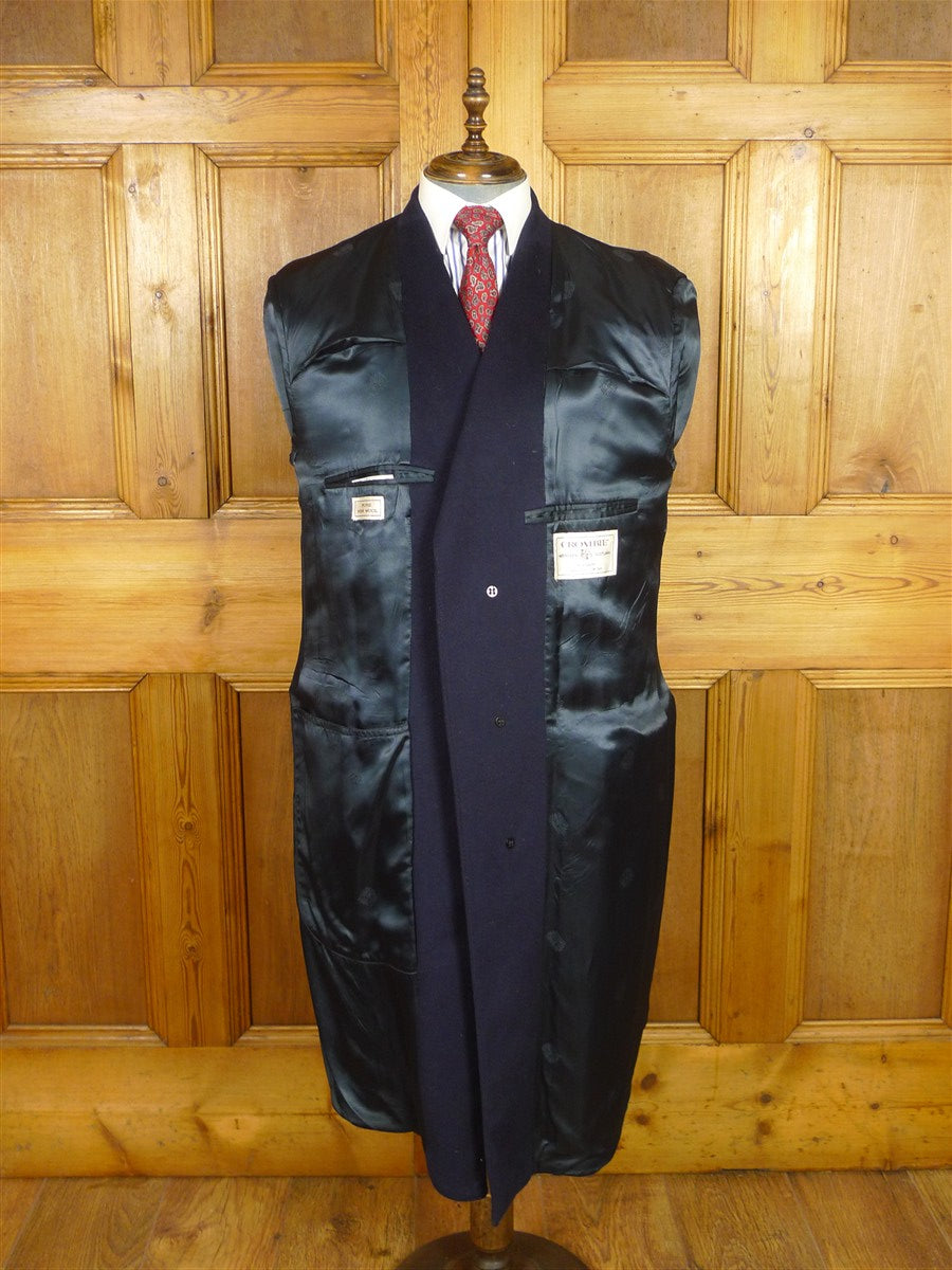 26/0094 immaculate vintage crombie navy blue fly-front wool overcoat 43-44