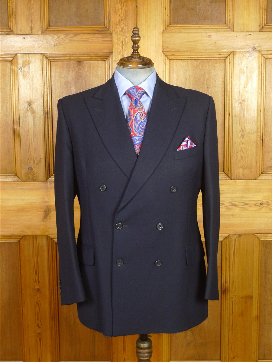26/0106 near immaculate vintage hackett navy blue d/b worsted & mohair suit 43 regular