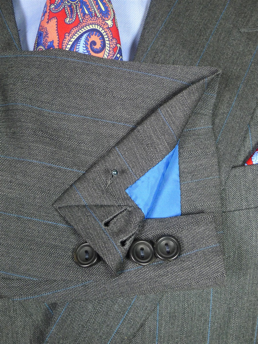 26/0105 near mint 2011 maurice sedwell svile row bespoke grey herringbone / royal blue pin-stripe merino wool 2-piece suit 42 regular