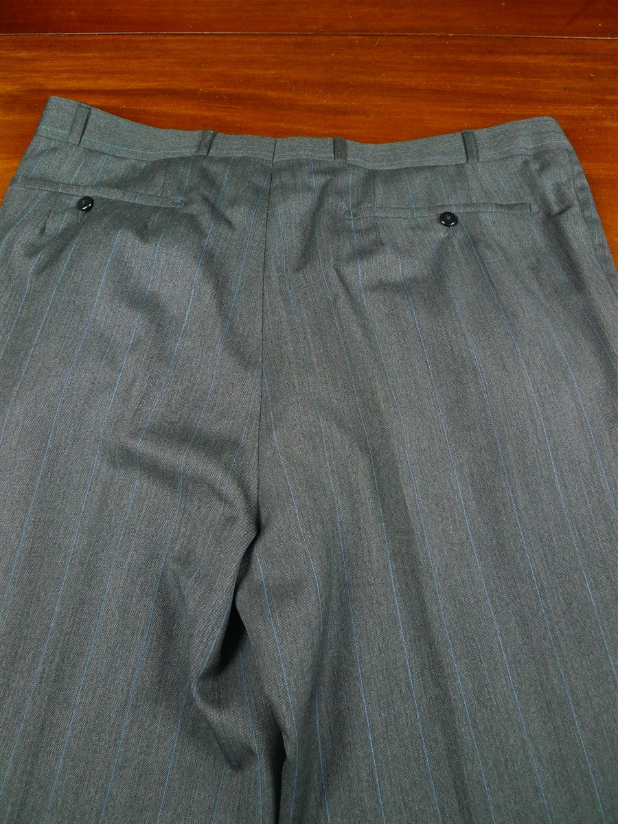 26/0105 near mint 2011 maurice sedwell svile row bespoke grey herringbone / royal blue pin-stripe merino wool 2-piece suit 42 regular