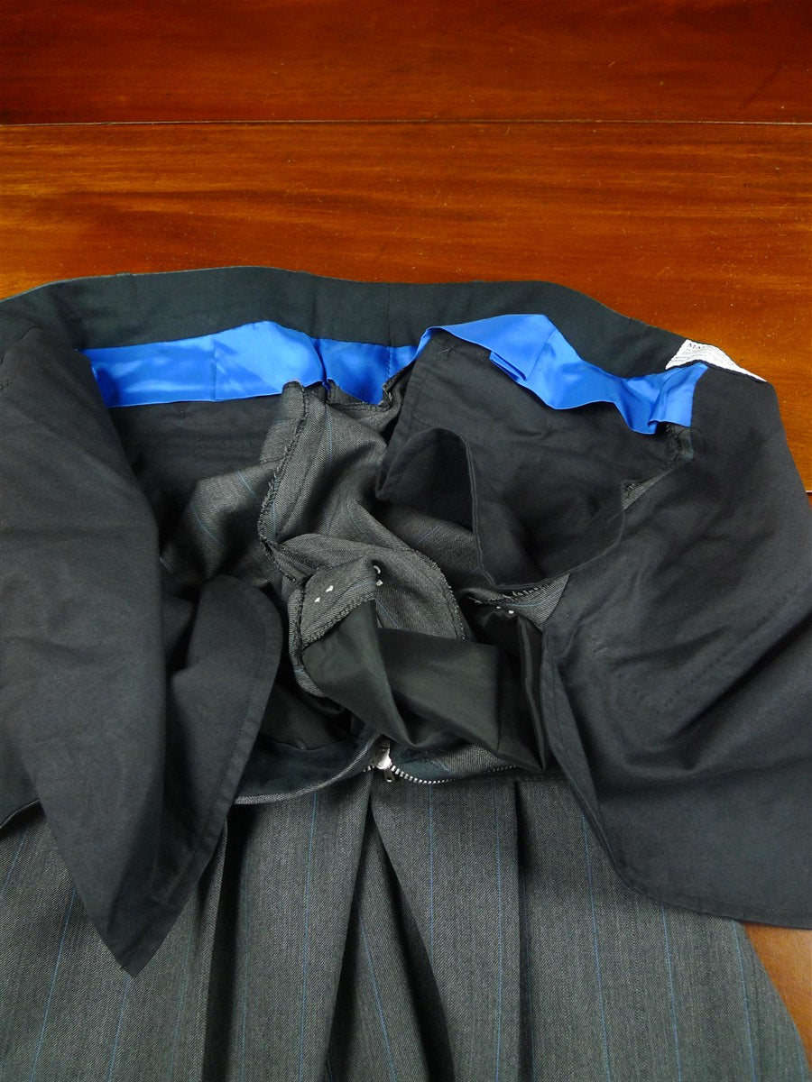 26/0105 near mint 2011 maurice sedwell svile row bespoke grey herringbone / royal blue pin-stripe merino wool 2-piece suit 42 regular