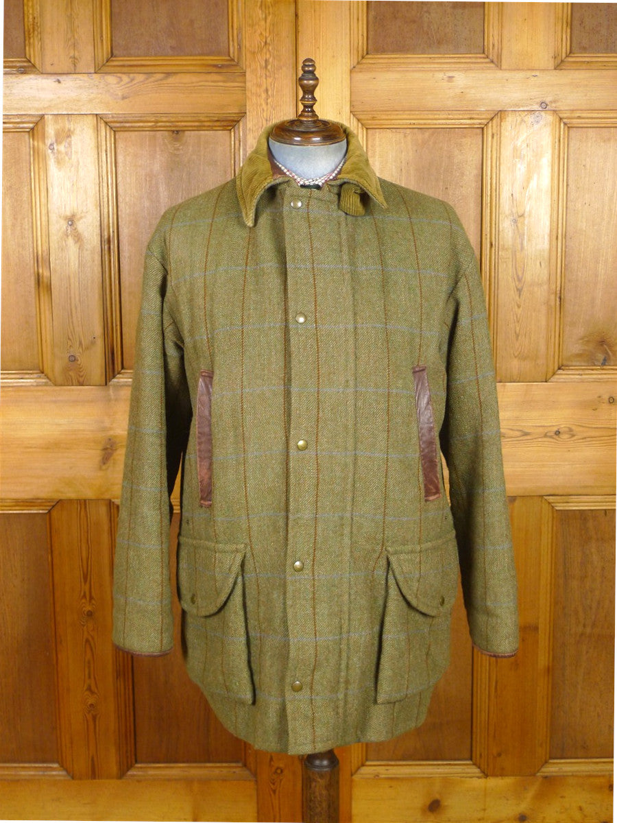 26/0098 superb vintage norton field sports (norton & son) savile row bespoke green wp check shooting field coat 42