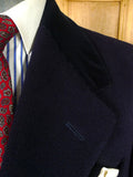 26/0099 beautiful 1950s 1960s vintage extra-heavyweight navy blue textured crombie wool overcoat w/ velvet collar 42