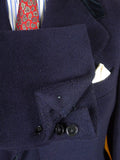 26/0099 beautiful 1950s 1960s vintage extra-heavyweight navy blue textured crombie wool overcoat w/ velvet collar 42