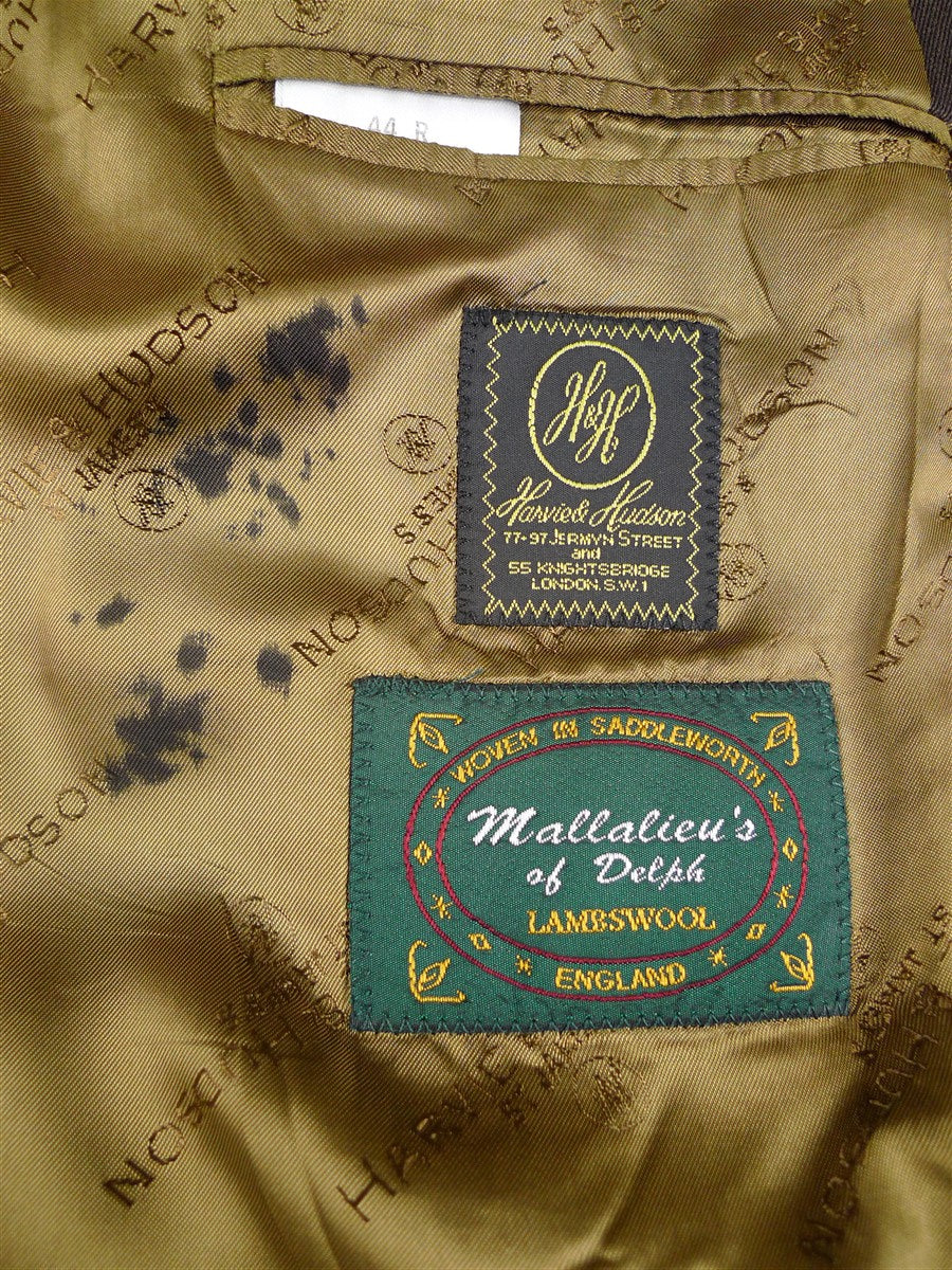 26/0093 near immaculate vintage harvie & hudson brown lambswool covert coat overcoat w/ velvet collar 44-45