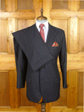 26/0114 italian lh napoli bespoke navy blue herringbone wool worsted wool suit w/ contrast linings 38 regular to long