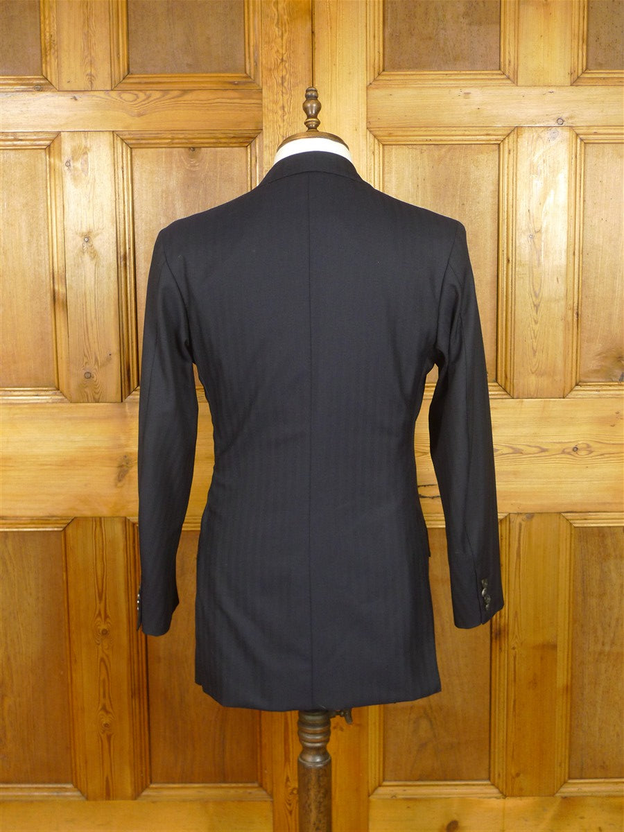 26/0114 italian lh napoli bespoke navy blue herringbone wool worsted wool suit w/ contrast linings 38 regular to long
