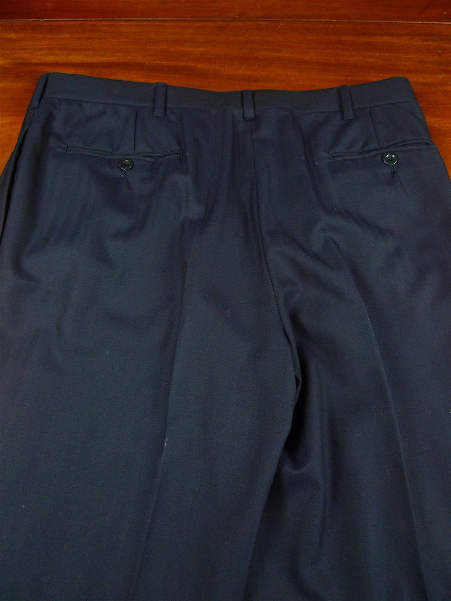 26/0114 italian lh napoli bespoke navy blue herringbone wool worsted wool suit w/ contrast linings 38 regular to long