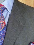 26/0115 beautiful luis herrera sevilla bespoke grey / blue wp check superfine wool suit 39 short