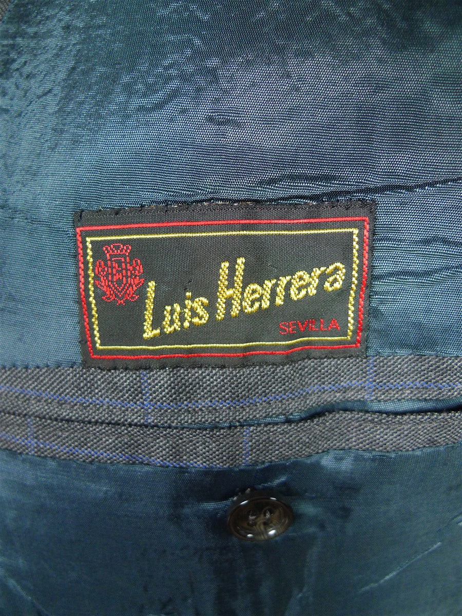 26/0115 beautiful luis herrera sevilla bespoke grey / blue wp check superfine wool suit 39 short