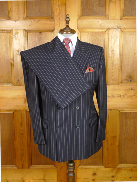 26/0122 immaculate vintage hackett london navy blue rope-stripe d/b worsted wool suit 44 long