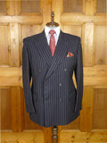 26/0122 immaculate vintage hackett london navy blue rope-stripe d/b worsted wool suit 44 long
