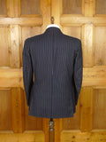 26/0122 immaculate vintage hackett london navy blue rope-stripe d/b worsted wool suit 44 long