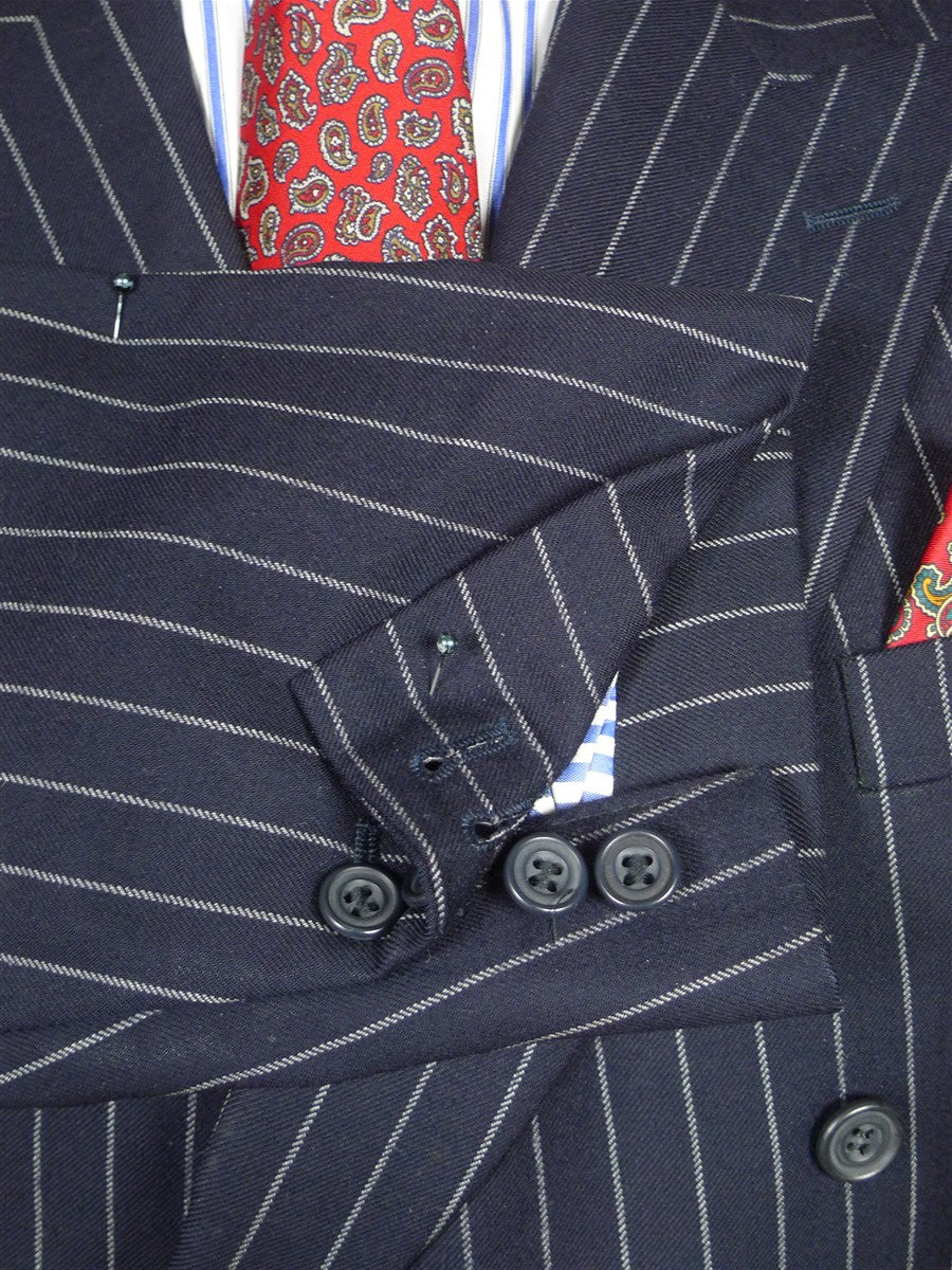 26/0122 immaculate vintage hackett london navy blue rope-stripe d/b worsted wool suit 44 long