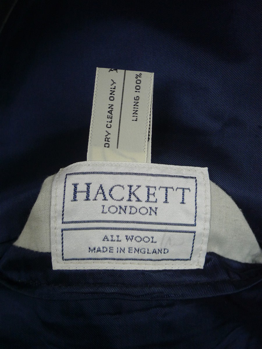 26/0122 immaculate vintage hackett london navy blue rope-stripe d/b worsted wool suit 44 long