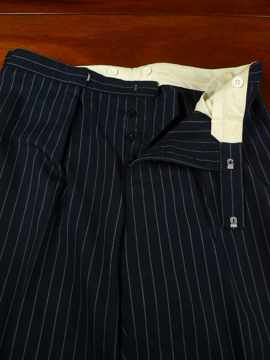26/0122 immaculate vintage hackett london navy blue rope-stripe d/b worsted wool suit 44 long