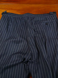 26/0122 immaculate vintage hackett london navy blue rope-stripe d/b worsted wool suit 44 long