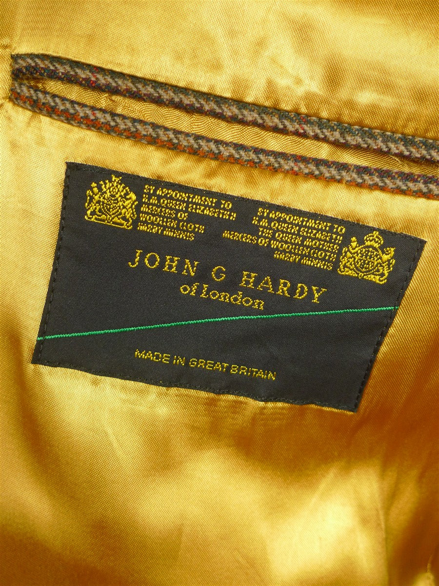 26/0132 near immaculate john g hardy gun check tweed jacket w/ leather buttons 42 long
