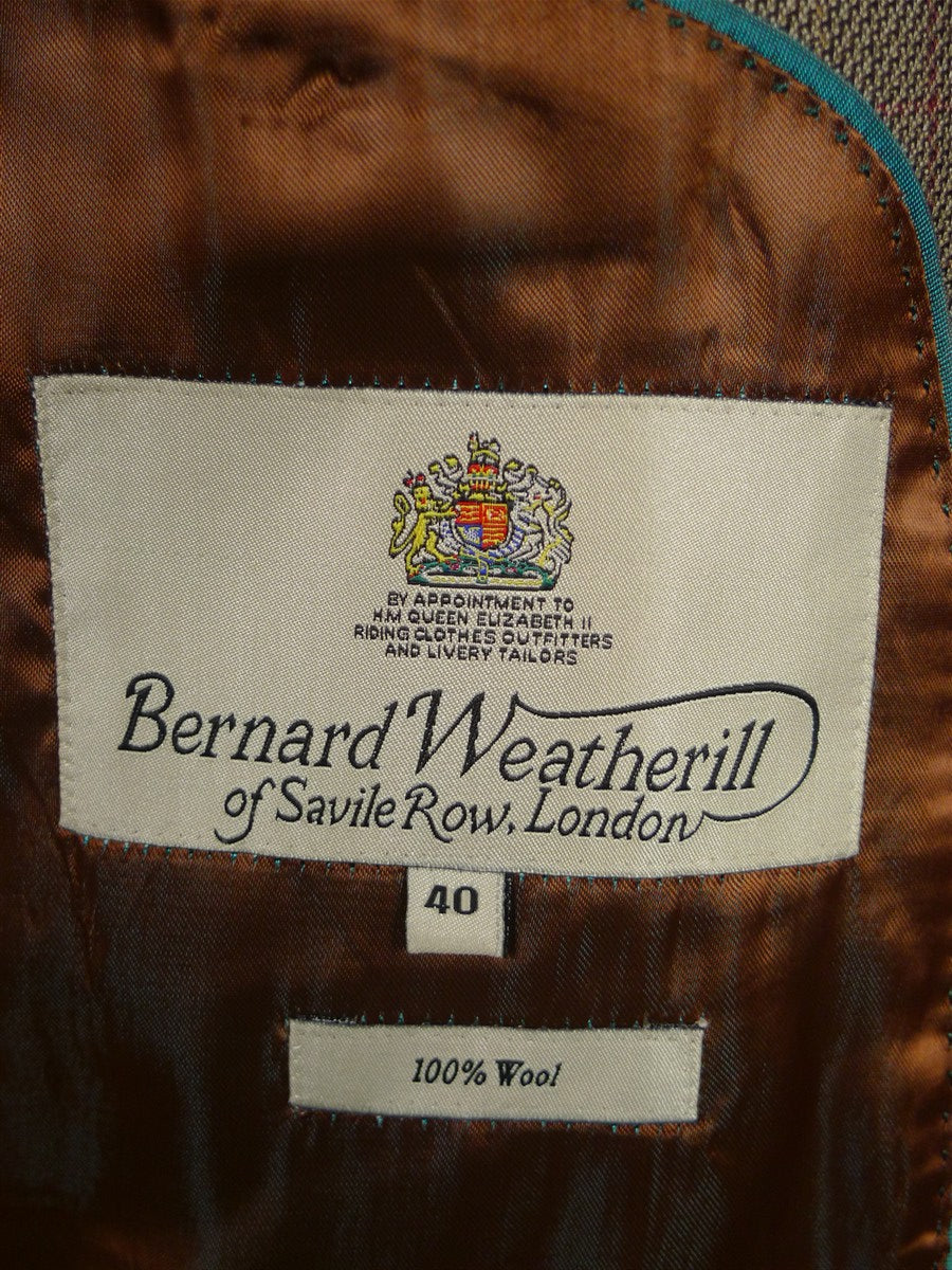 26/0137 bernard weatherill savile row rtw patch pocket brown / red wp check wool sports jacket blazer 38-39