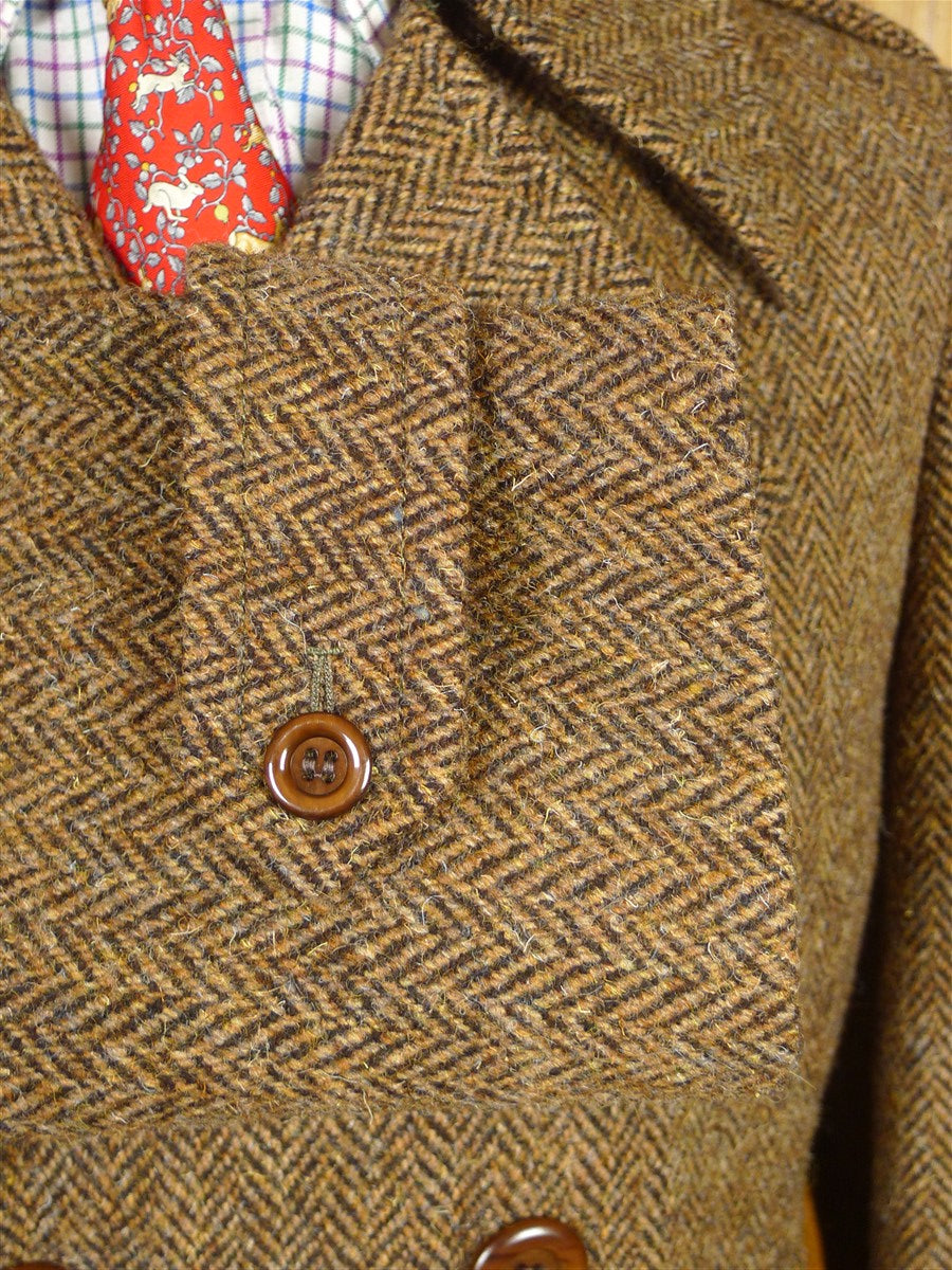 26/0139 near immaculate vintage harris tweed brown herringbone d/b pea coat overcoat 39
