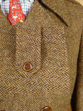 26/0139 near immaculate vintage harris tweed brown herringbone d/b pea coat overcoat 39