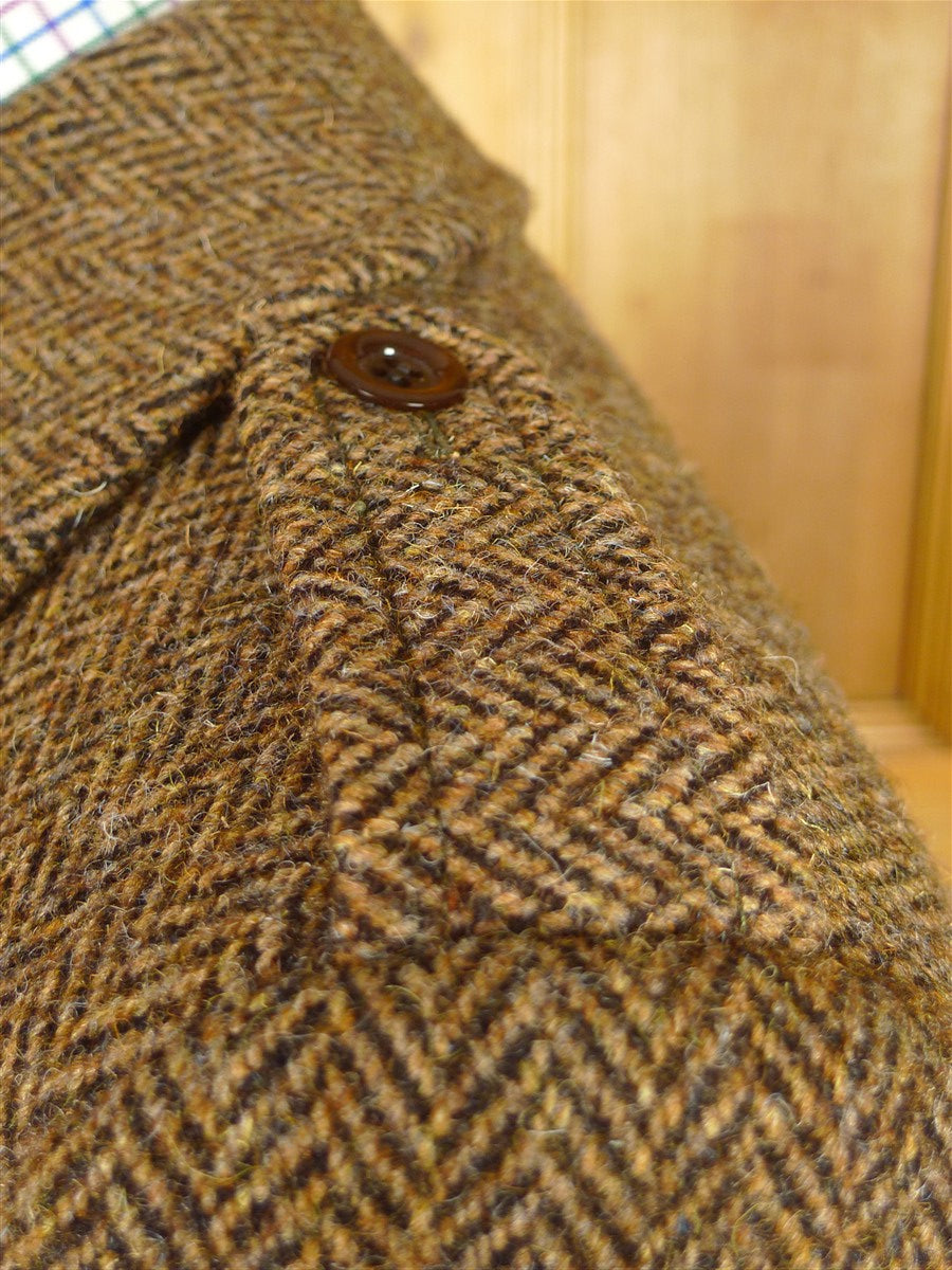 26/0139 near immaculate vintage harris tweed brown herringbone d/b pea coat overcoat 39