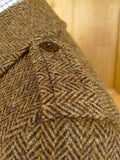 26/0139 near immaculate vintage harris tweed brown herringbone d/b pea coat overcoat 39