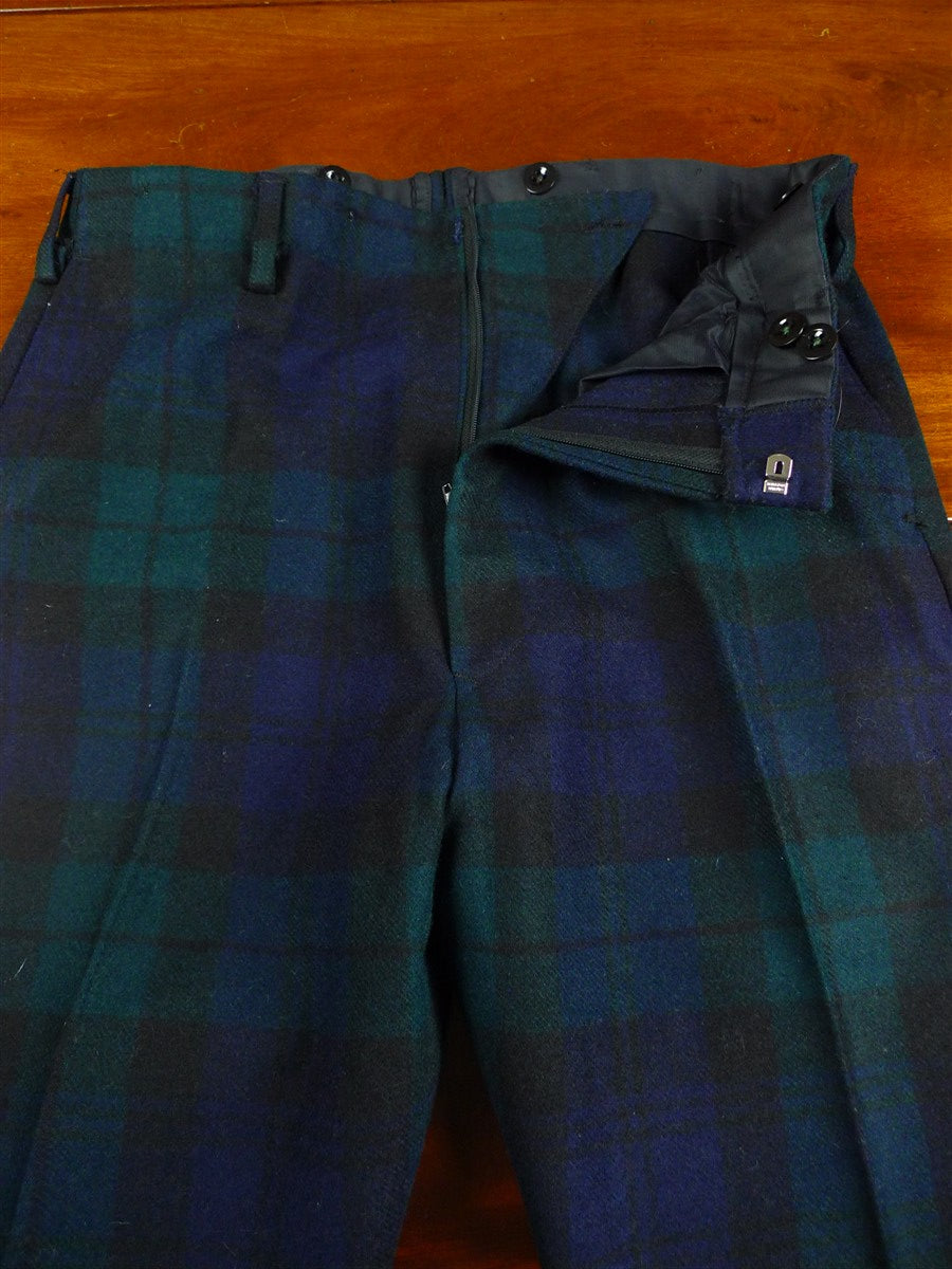 26/0140 superb vintage bespoke tailored heavyweight worsted flannel black watch tartan evening trouser 28-32