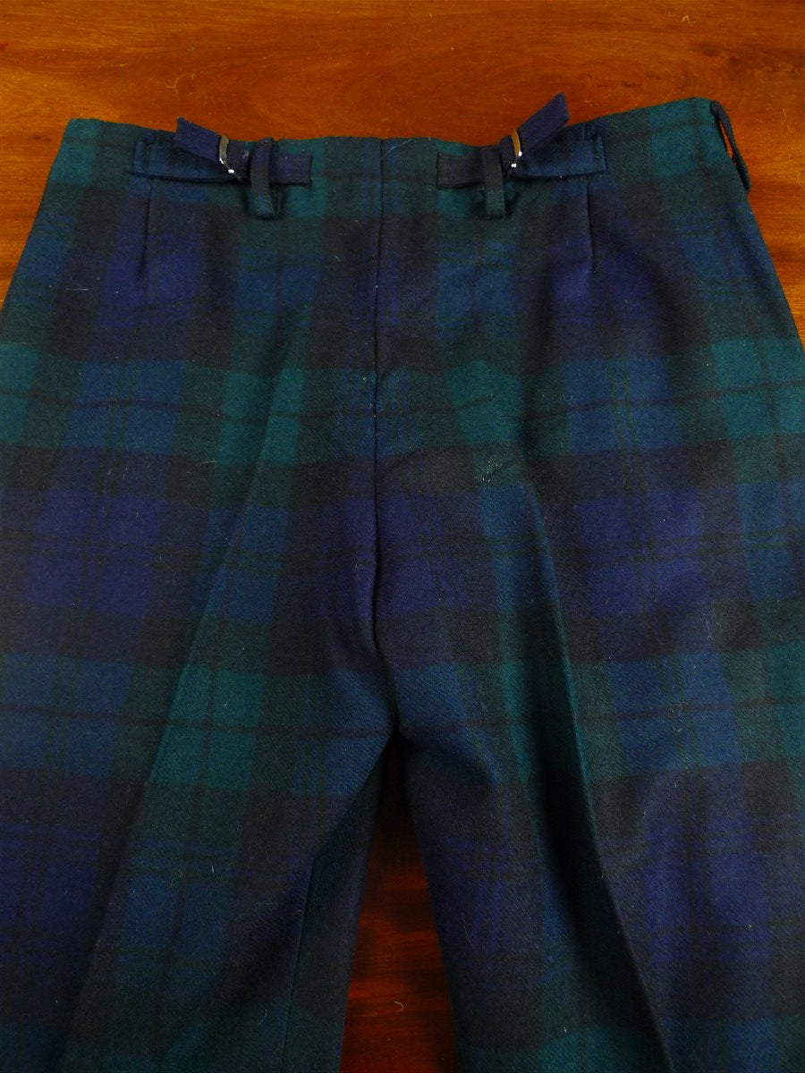 26/0140 superb vintage bespoke tailored heavyweight worsted flannel black watch tartan evening trouser 28-32