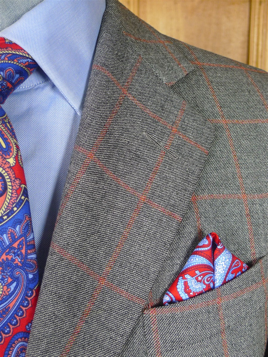 26/0168 fabulous vintage turnbull & asser london heavyweight grey / red wp check worsted suit 40 short