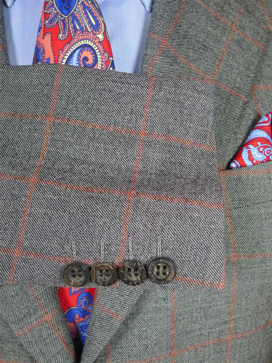 26/0168 fabulous vintage turnbull & asser london heavyweight grey / red wp check worsted suit 40 short