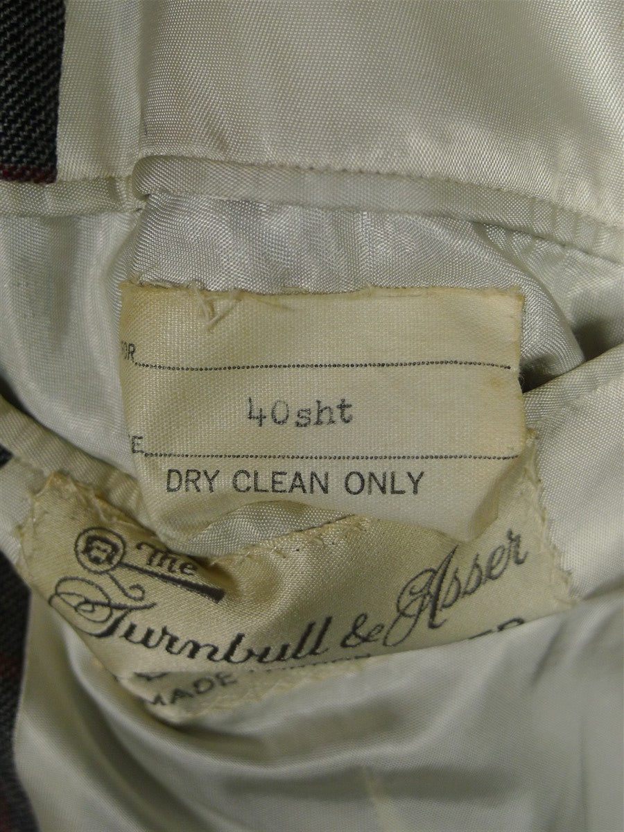 26/0168 fabulous vintage turnbull & asser london heavyweight grey / red wp check worsted suit 40 short