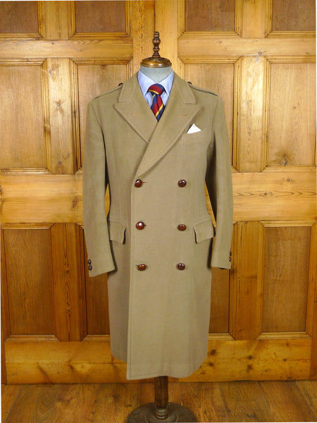 26/0176 vintage 1950s 1960s gieves savile row extra-heavyweight british warm overcoat coat w/ original leather buttons 39
