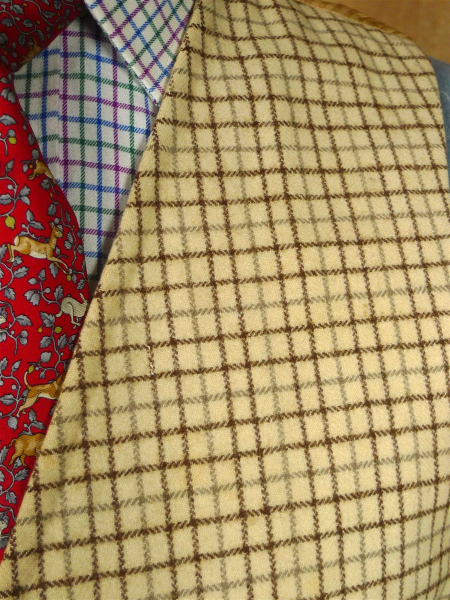 26/0228 wonderful 1940s 1950s vintage harry hall cream / brown tattersall check wool country waistcoat 40