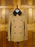 26/0230 nearly new aquascutum tan brown d/b lightweight pea coat raincoat w/ faux fur collar 38