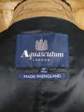 26/0230 nearly new aquascutum tan brown d/b lightweight pea coat raincoat w/ faux fur collar 38