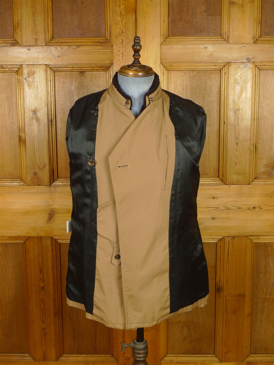 26/0230 nearly new aquascutum tan brown d/b lightweight pea coat raincoat w/ faux fur collar 38