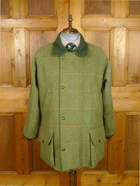 26/0235 immaculate extra-heavyweight isaac walton's custom grade green wp check shooting field coat 44