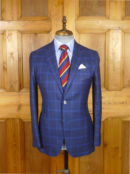 26/0233 mint unworn aquascutum london wool & 15% silk blue wp check unlined sports jacket blazer 38 regular