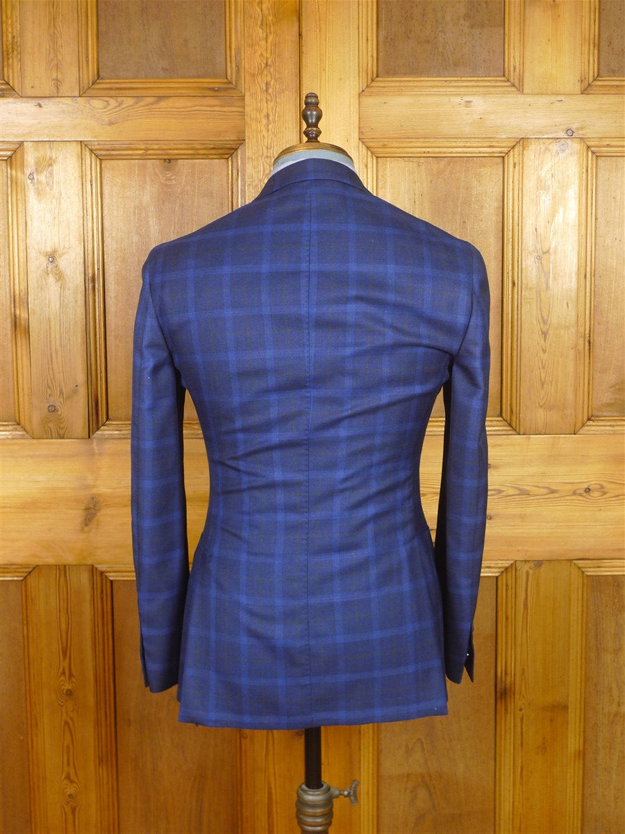26/0233 mint unworn aquascutum london wool & 15% silk blue wp check unlined sports jacket blazer 38 regular
