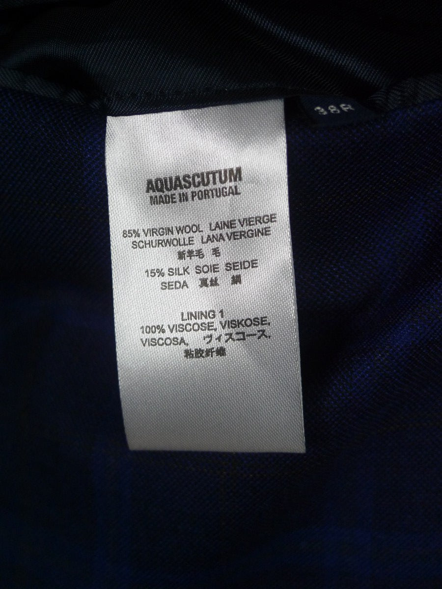 26/0233 mint unworn aquascutum london wool & 15% silk blue wp check unlined sports jacket blazer 38 regular