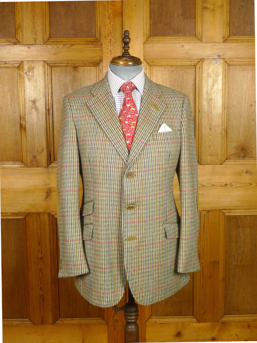 26/0245 immaculate daks signature brown gun check tweed sports jacket blazer w/ suede trims & ghillie collar 40 regular