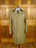 26/0243 fabulous vintage swaine adeney heavyweight green keepers tweed covert coat overcoat w/ velvet collar 43-44